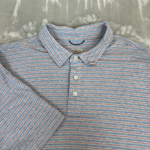 Faherty Shirt Mens XXL Blue Red Striped Movement Polo Stretch Performance Preppy - Picture 1 of 10